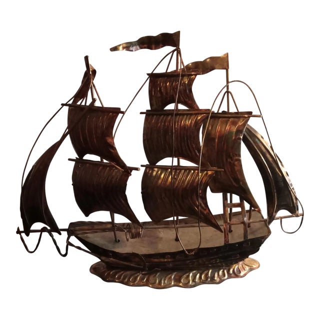 1970s Hand Carved Brass Ship 3d Model For Sale