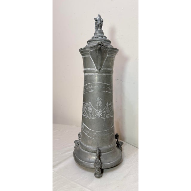 19th Century Large Antique Ornate German Cycling Trophy Award Pewter Lidded Stein Tankard For Sale In New York - Image 6 of 18