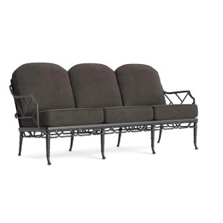 Brown Jordan Calcutta Sofa, Textured Pewter frame with Fusion Charcoal fabric For Sale