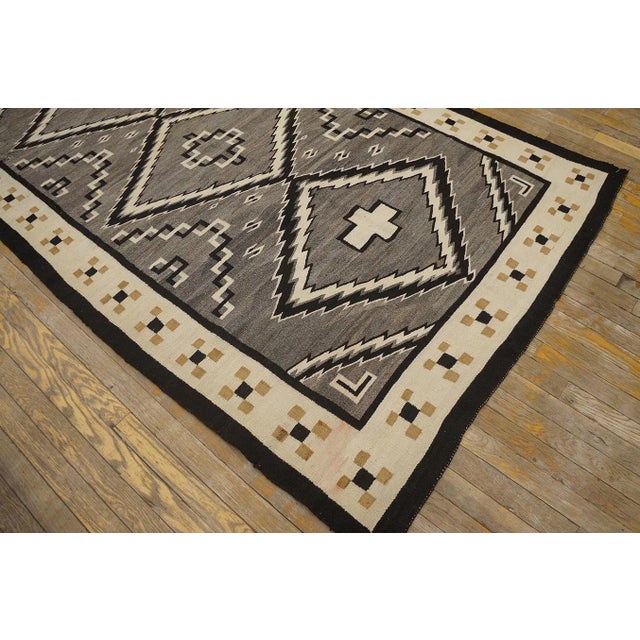 1930s Gray Geometric Antique American Navajo Rug 4'8'' X 7'9'' Flat Weave Wool Carpet For Sale - Image 11 of 12