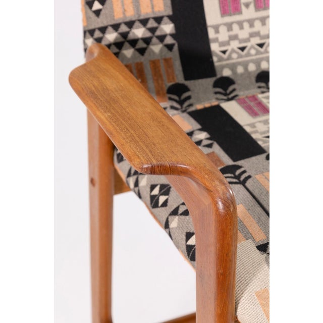 Wood Set of 4 Mid Century Benny Linden Teak Barstools With Geometric Upholstery 1990s For Sale - Image 7 of 9