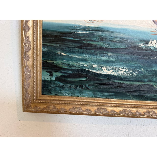 Late 20th Century Listed Artist Hewett Jackson Original Oil Painting | Tall Ship Seascape | Framed For Sale - Image 9 of 14