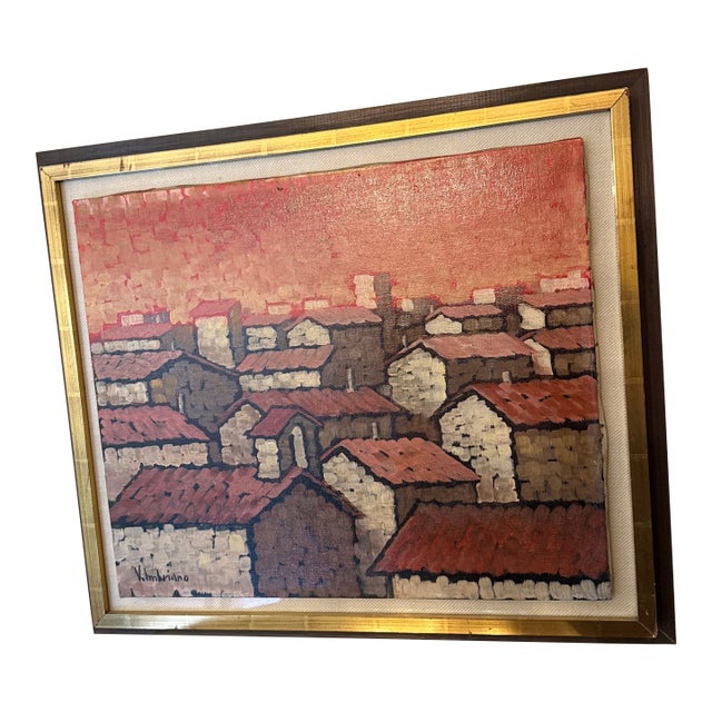 Vintage Street Scene Italian Painting on Canvas ~ Signed Vincenzo Imbriano 1968 For Sale