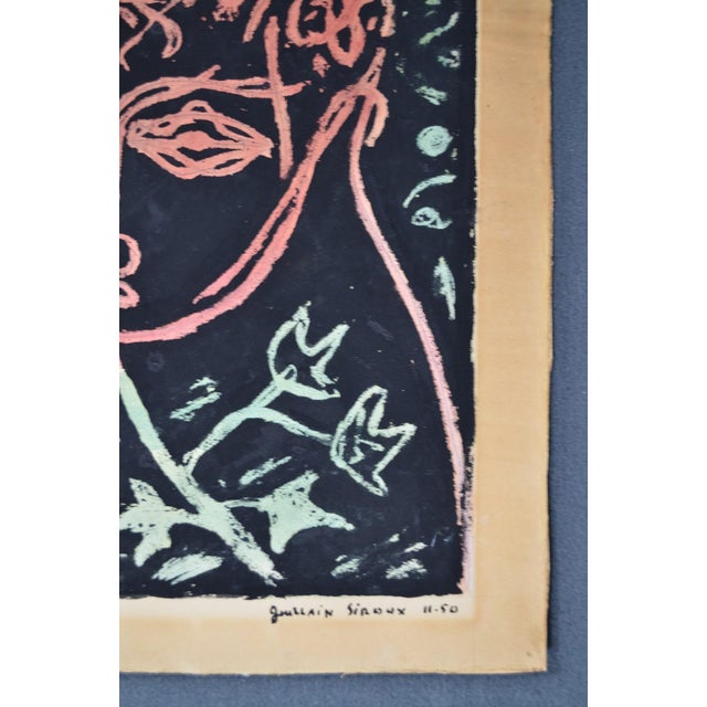 1950 Guillain Siroux “Visage Rose” French Modernist Mixed Media Portrait For Sale - Image 6 of 11