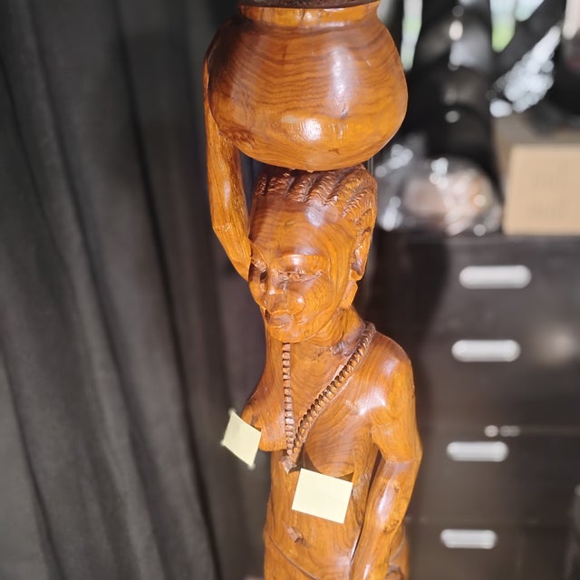 Folk Art 1970s Monumental 47.5" Vintage African Wooden Statue – Hand-Carved Ghanaian Folk Art Floor Sculpture For Sale - Image 3 of 10