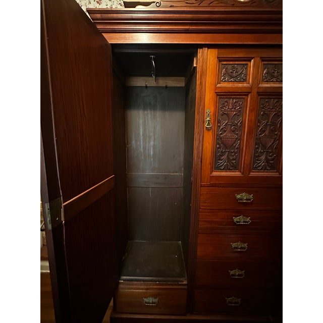 Late 19th Century Victorian Carved Walnut Triple Compactum Wardrobe With Beveled Mirror Doors For Sale - Image 9 of 9