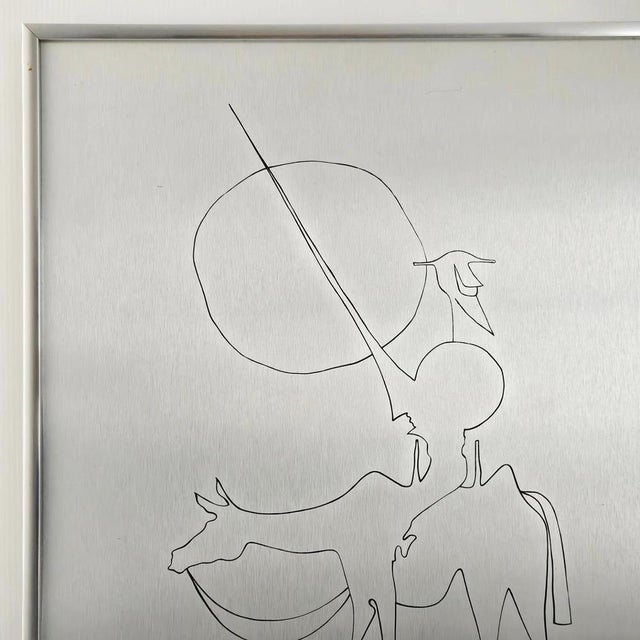 Silver Vintage Don Quixote Painting in Brushed Aluminium, 1970s For Sale - Image 8 of 10