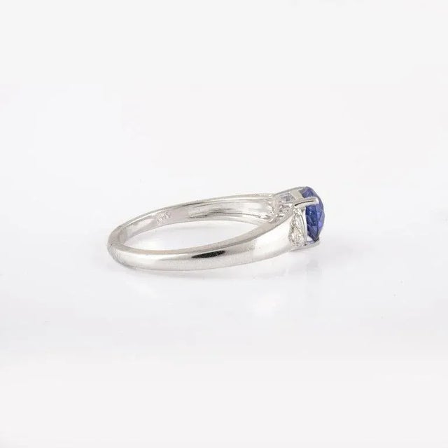 Blue Trillion Cut Sapphire Birthstone Engagement Ring With Diamonds Size 7 For Sale - Image 8 of 13