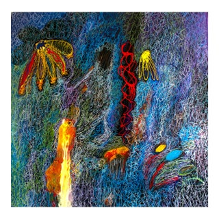 The Woman in Yellow — Abstract Expressionist Painting, Oil Markers and Acrylics on Canvas, 48 × 48 In For Sale