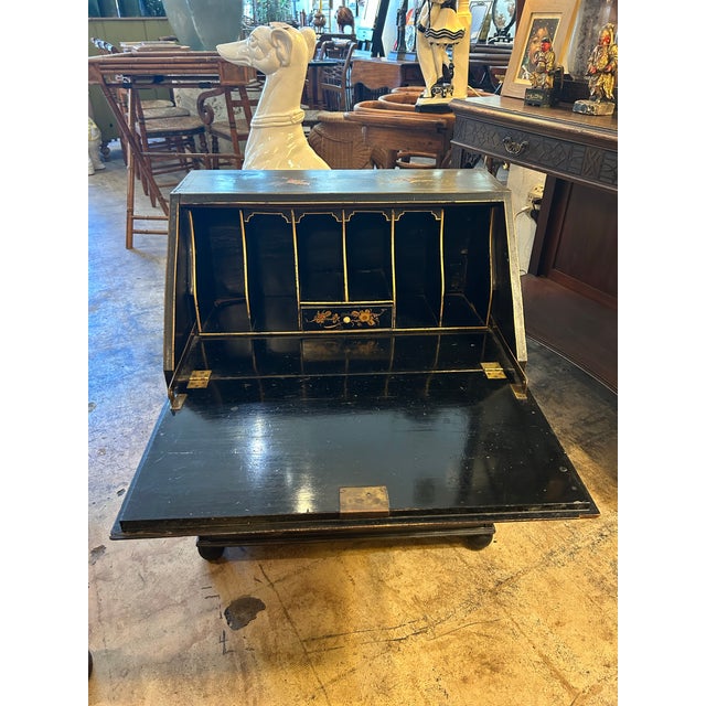 Wood Antique English Chinoiserie Child’s Slant Front Desk. For Sale - Image 7 of 12
