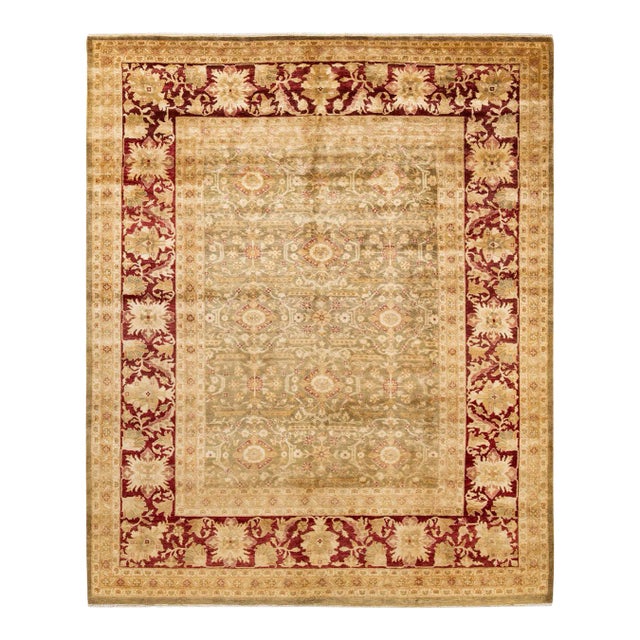Vintage Traditional Hand Knotted Wool Area Rug, Olive - 8'1" X 9'10" For Sale