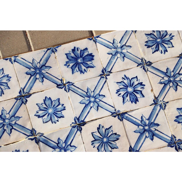 Rare 19th Century Antique Tiles Floral Blue & White Set of Fifty Portuguese For Sale - Image 15 of 18