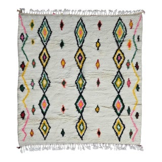 Handwoven Azilal Wool Moroccan Rug - 7.3 X 6.4 Ft For Sale