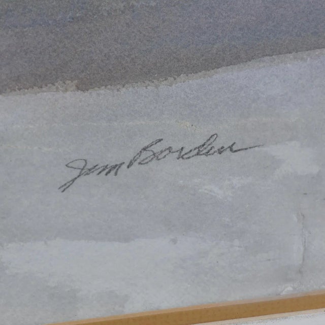 1990s James C. Borden Large Cityscape Street Scene Watercolor Painting Cerused Frame For Sale - Image 11 of 14