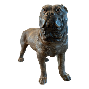 Vintage Staffordshire Terrier-Style Standing Dog Sculpture – Bronzed Finish – Restorations Dimensions 12.5” H × 6.5” W × 18” L