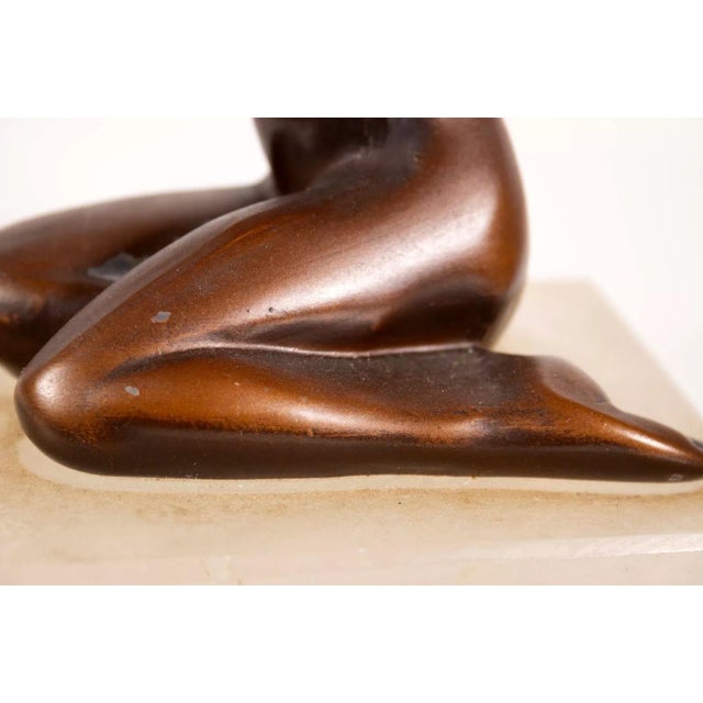 Metal Art Deco Female Nude Bronze Sculpture Soap Dish or Trinket Tray on Lucite Base For Sale - Image 7 of 9