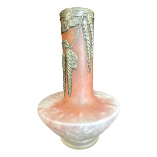 Art Deco Vase in Marmoreal Glass and Pewter Decoration, 1920 For Sale