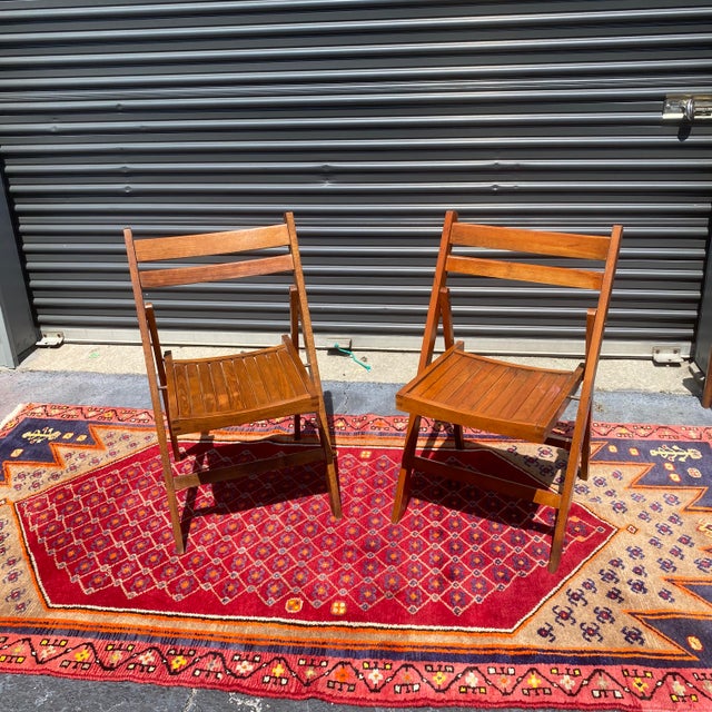 Vintage Romanian Brown Wooden Folding Chairs a Pair Chairish