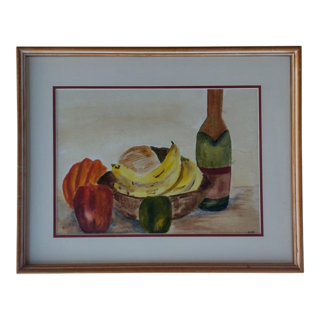 "Frutta E Vino" Fruit and Wine, Original Watercolor by Anita Blythe, Circa 1969 For Sale