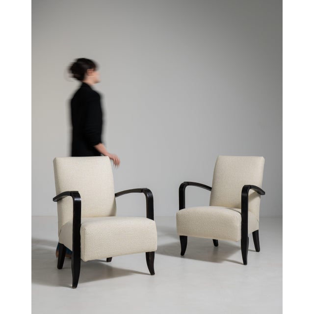 Art Deco Pair of Art Deco Upholstered Armchairs, Antique, France, Circa 1940 For Sale - Image 3 of 12