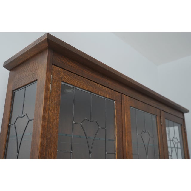 Stickley Mission Oak Leaded Glass China Cabinet For Sale - Image 9 of 18