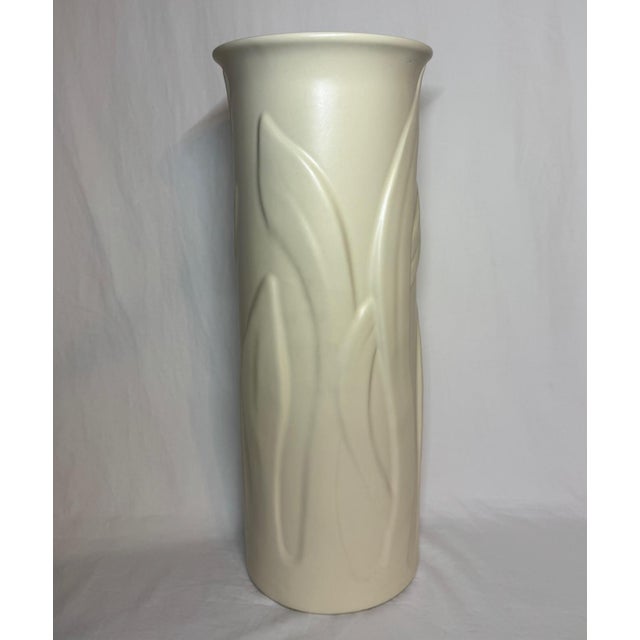 1990s Haeger 20” Tall Column Vase Relief Foliage Leaves For Sale - Image 5 of 10