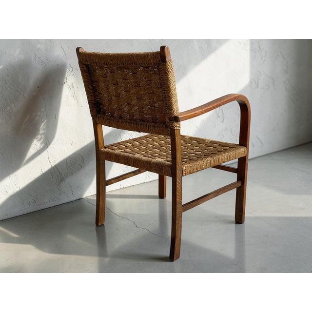 Mid-Century Modern Scandinavian Modern Beech and Woven Rope Armchair by Axel Larsson for Bodafors, 1930s For Sale - Image 3 of 12