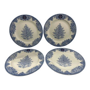 1990s Royal Stafford Blue & White Christmas Tree 11" Dinner Plates- Set of 4