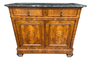 Louis Philippe Walnut Veneered Sideboard with Marble Top, 1930s