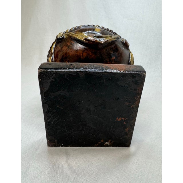 Vintage Italian Renaissance Style Glazed Ceramic Embossed Urn, Gold & Brown For Sale - Image 12 of 12