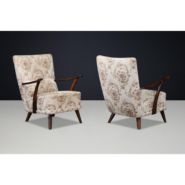 Italian Art Deco Walnut Chairs with Original Upholstery, 1940, Set of 2 For Sale - Image 11 of 15