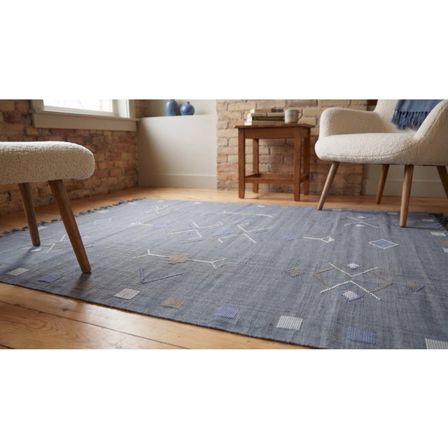 4x6 Gray Flat Weave Wool Diamond Constellation Geometric Modern Carpet Rug For Sale - Image 11 of 15