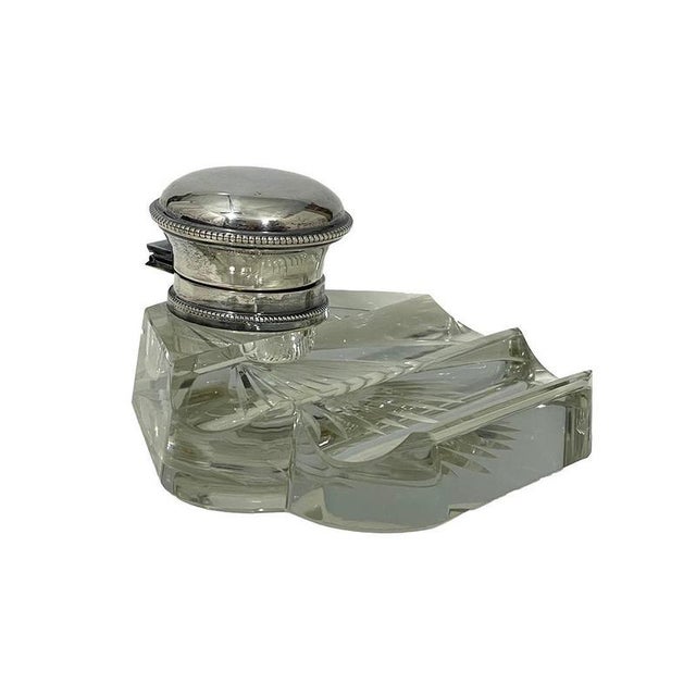 Dutch clear crystal with Silver Inkwell, circa 1850 An inkwell, made of clear crystal glass with a silver cap, made in The...