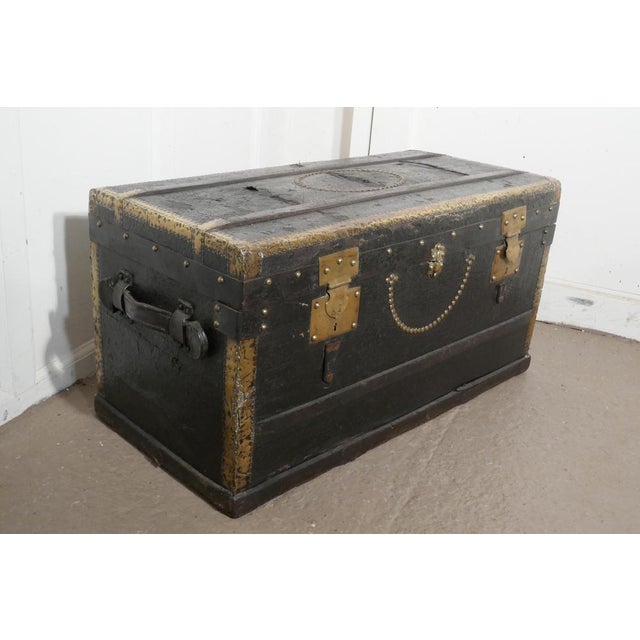 French Country House Leather and Brass Bound Chest For Sale - Image 4 of 10