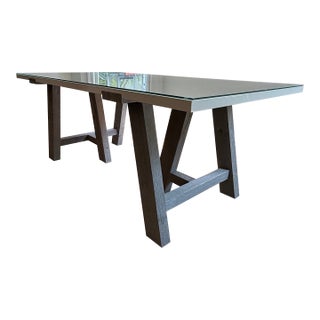 Trestle Dining Table With Glass Top For Sale