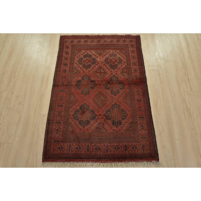 Tribal Turkmen Rug 3’4” X 4’11” Red Wool Tribal Hand-Knotted Oriental Carpet For Sale - Image 3 of 12