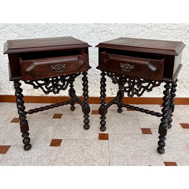 Pair of Portuguese Barley Twist Nightstands, 1940s For Sale - Image 6 of 15