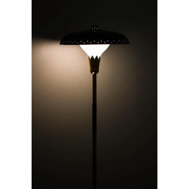 Rare floor lamp in brass, opaline glass and lacquered metal, 1950's additional information: material: brass, opaline glass...