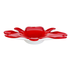 Blown Murano Red, White Cased Glass Decorative Dish Ashtray, Mid 20th Century