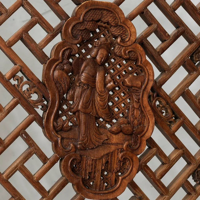 Geometric Carved Screen with Four Panels For Sale - Image 6 of 7