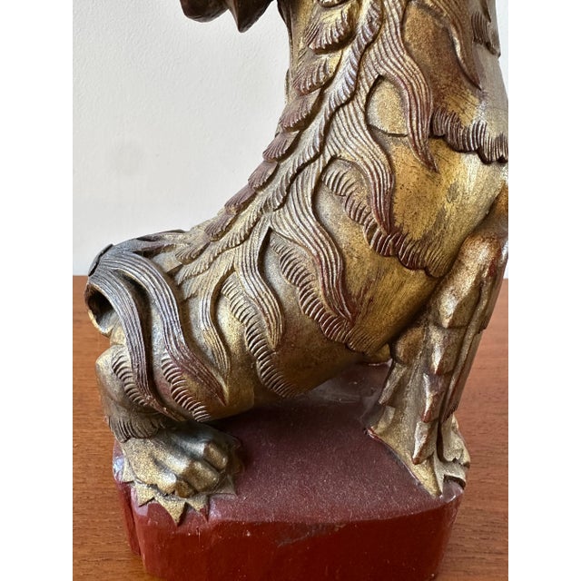 Chinese 1920s Chinese Red Carved Gilt Wood Foo Dog For Sale - Image 3 of 12