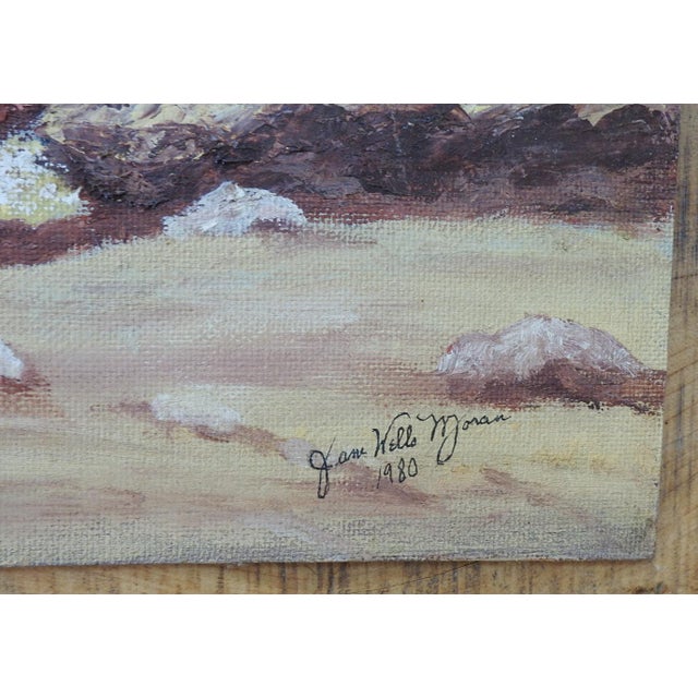 1980 oil on masonite impressionist mountain desert landscape painting by Jane Wells Moran (20th century) California....