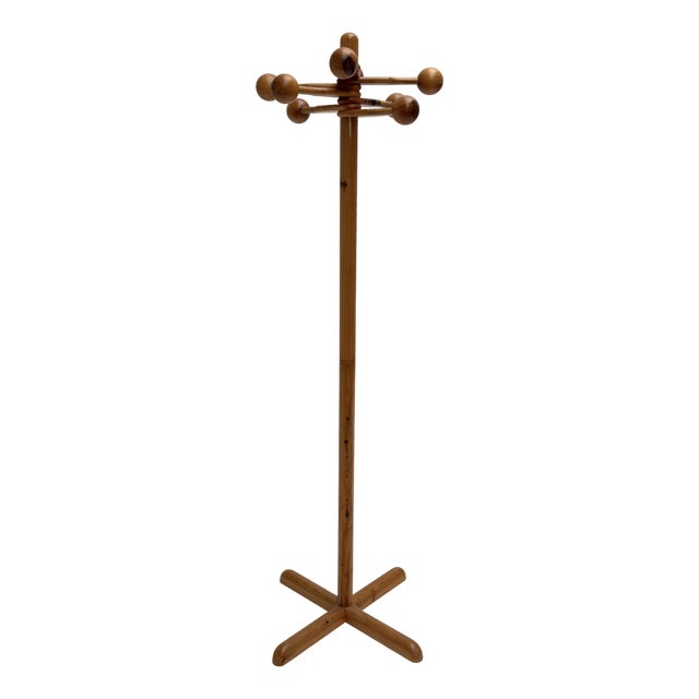 Vintage Swedish Pine Free-Standing Coat Rack, 1970s For Sale