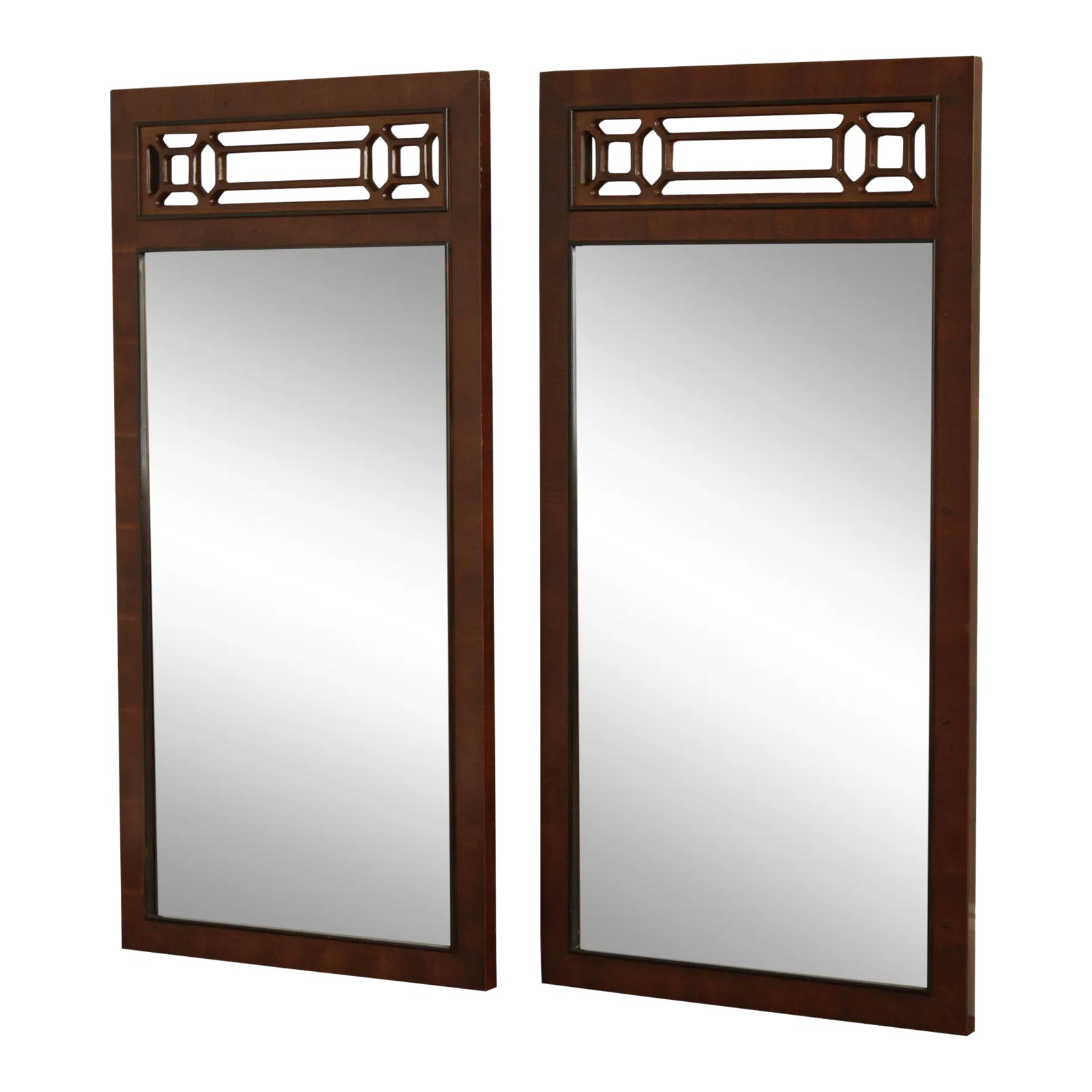 Yew Wood Frame Beveled Wall Mirror a Pair Chairish