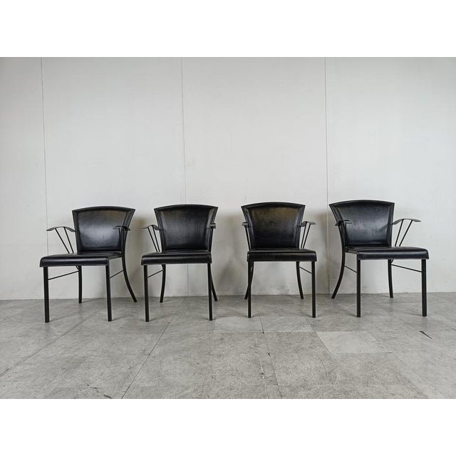 Vintage Black Leather Dining Chairs attributed to Arrben, 1980s, Set of 4 For Sale - Image 3 of 14
