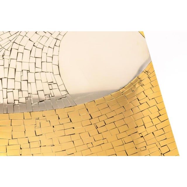 Rectangular Coffee Table in Mosaic Brass & Stainless Steel attributed to Jean Claude Dresse, 1980 For Sale - Image 11 of 17