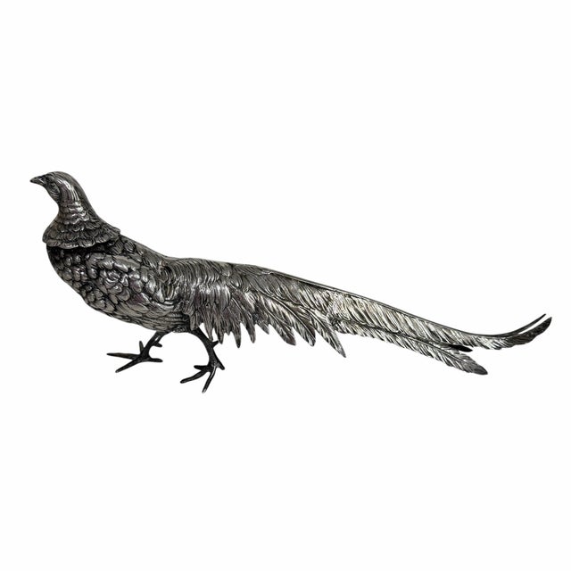 Farmhouse Vintage Mid Century Italian Alpaca Silverplate Pheasants For Sale - Image 3 of 8