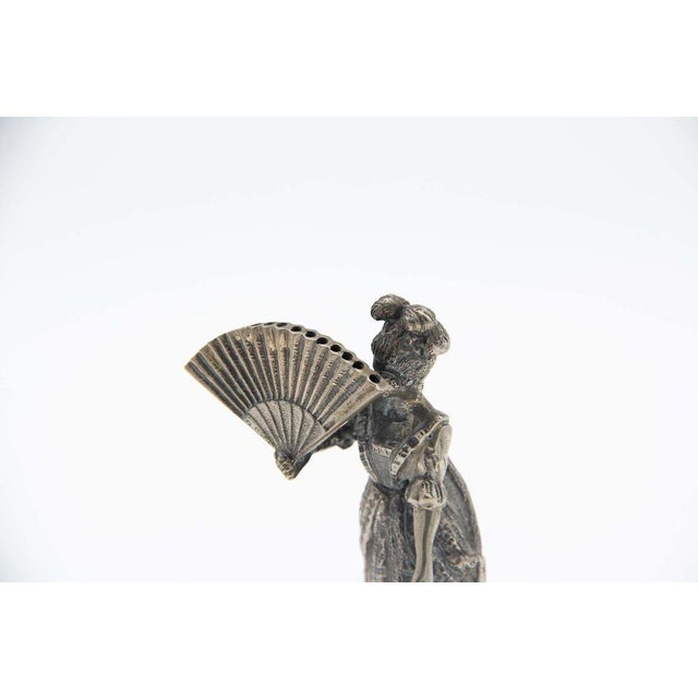 Silver Toothpick Holder with Japanese Geisha Figure, in Good conditions. Designed 1920 to 1949