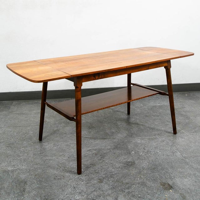 Brown Mid Century Danish Modern Coffee Table Walnut Drop Leaf Shelf Vintage MCM For Sale - Image 8 of 11