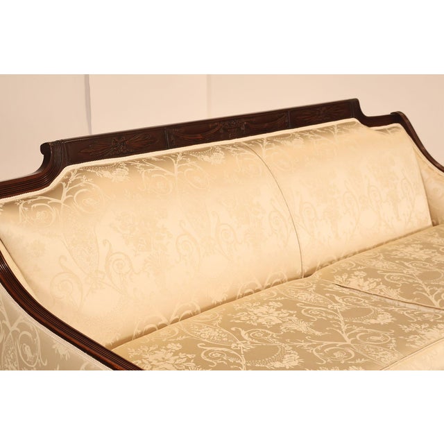 Federal Sheraton Style Upholstered Sofa With Carved Wood Frame For Sale - Image 4 of 18